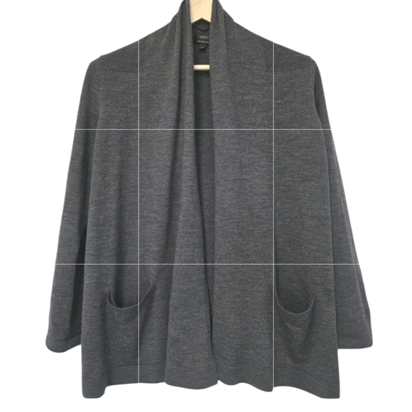 Talbots Sweaters - Talbots Womens Petite Plus 1XP 1X Cardigan Sweater Open 100% Merino Wool Gray